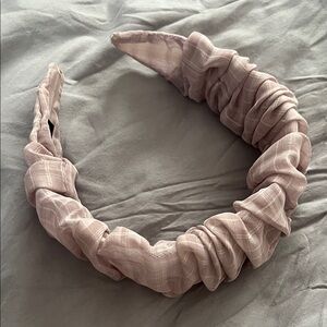 Ruched Plaid Headband in Dusty Pink